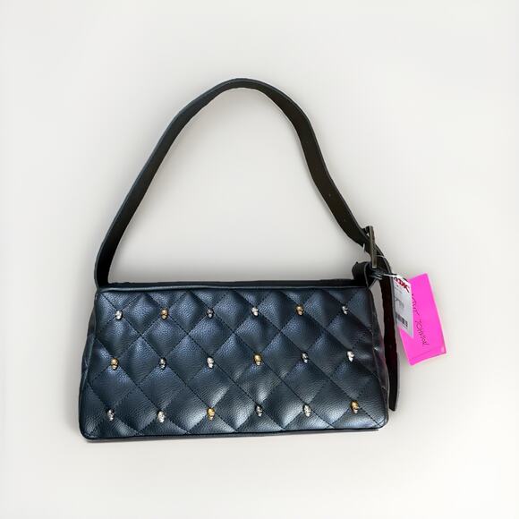 BETSEY JOHNSON Skull Studs BLK LTR Quilted Hobo Shoulder Bag Halloween Goth Y2K - Picture 15 of 16